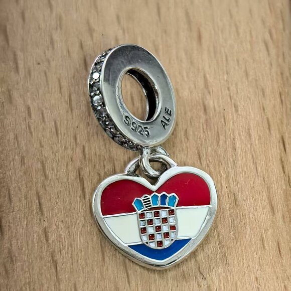 Pandora Croatia Croatian Flag heart Bead Charm, S925 Silver Bracelets - Picture 1 of 4